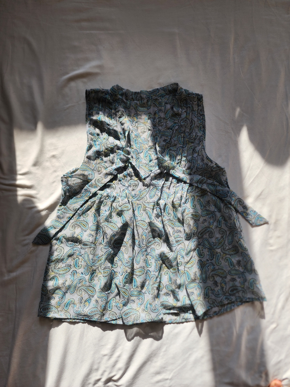 Fenn Wright Manson Sleeveless Blue Paisley Sheer Tie Top